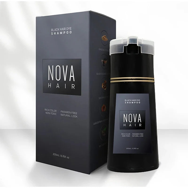 Nova 3-in-1 Hair Dye Shampoo – Natural Black Hair Color for Men & Women