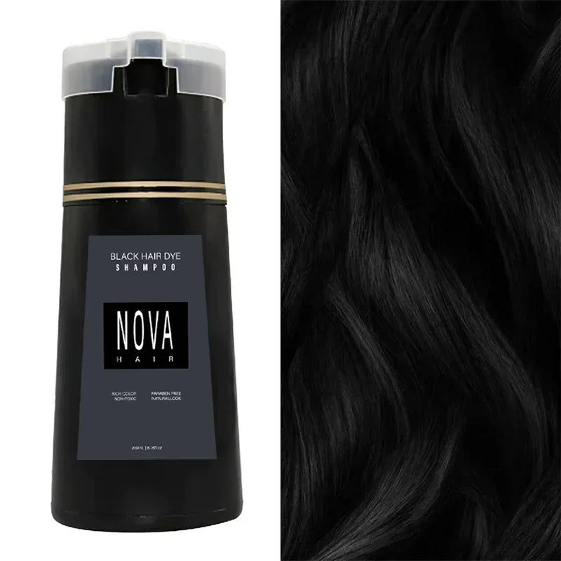 Nova 3-in-1 Hair Dye Shampoo – Natural Black Hair Color for Men & Women