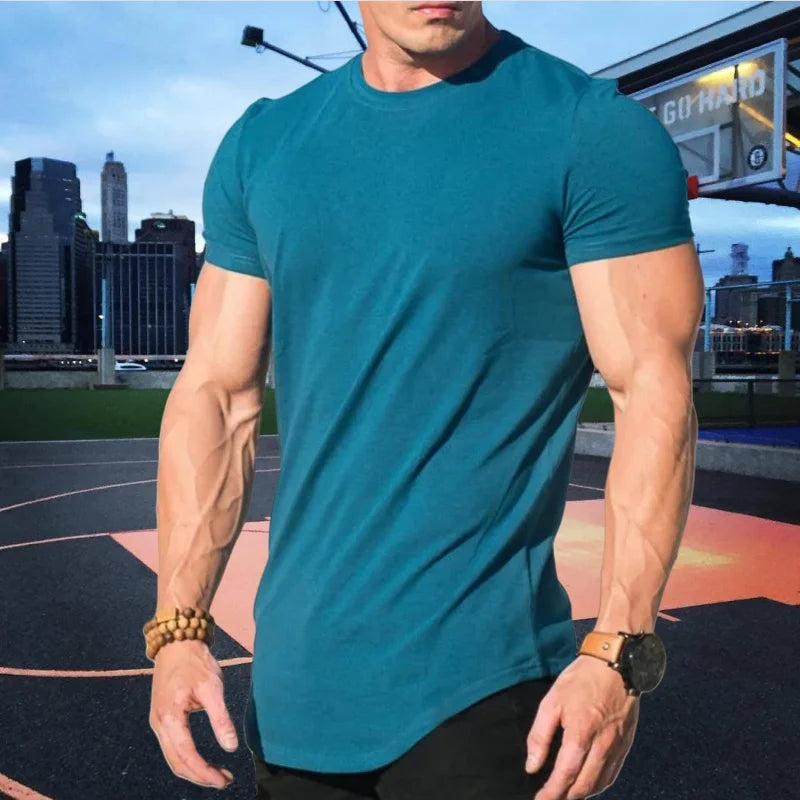 Men’s Muscle Fitness T-Shirt – Summer Workout Short Sleeve Gym Tee, Breathable Cotton Running & Training Top