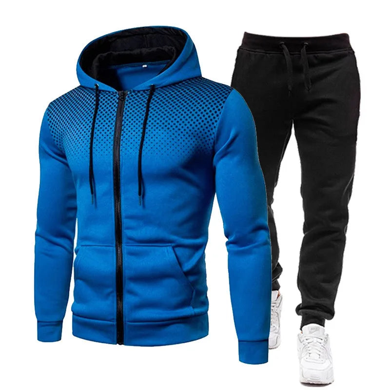 2023 Autumn and Winter New European and American Solid Color Fleece Sweater Pants Men's Casual Zipper Sports Hat Set